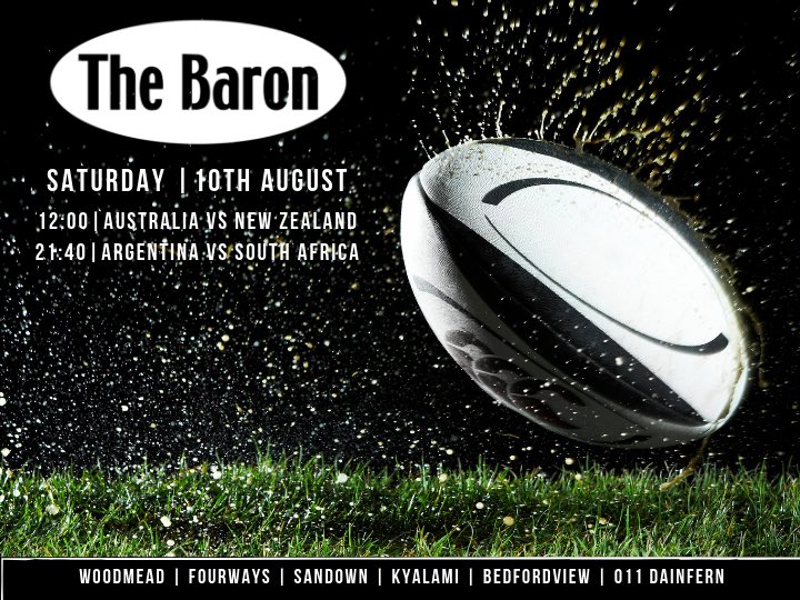 TheBaronFredman's tweet photo. Join us this Saturday as SA celebrate a victory to Argentina at 21:40.

Book NOW as we fill up quickly for game day.

#weekendsport #Springboks #rugby https://t.co/hwLXvDNOht