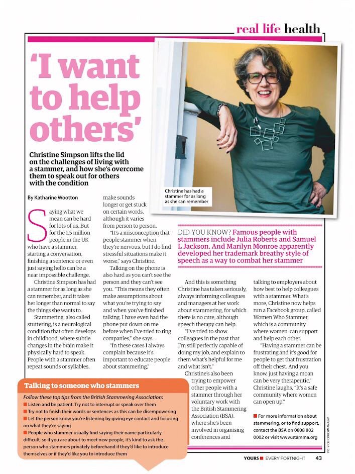 Christine Simpson, a volunteer with the British Stammering Association, speaks to Yours magazine about her experiences of having a stammer and her passion to help support others