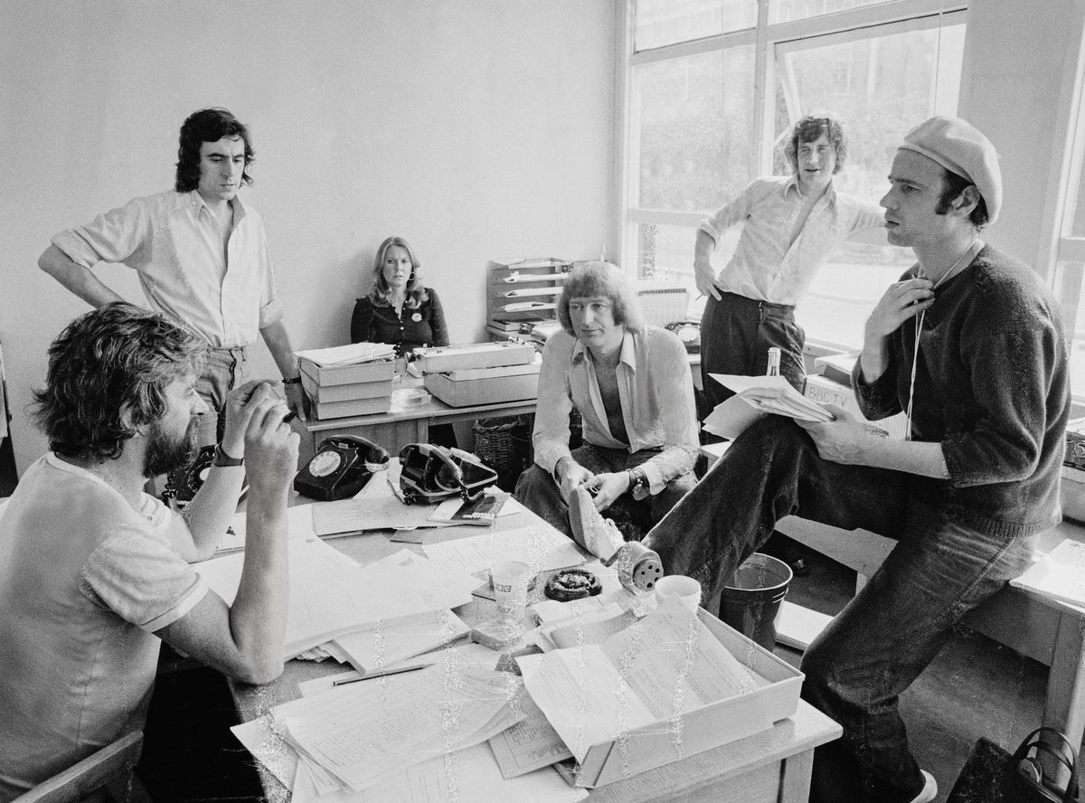 montypython's tweet photo. Today’s challenge: Can you identify the woman in this photograph, taken in 1974 at a script reading for “Monty Python’s Flying Circus”? Is it you?! https://t.co/uPdR1K4HuL