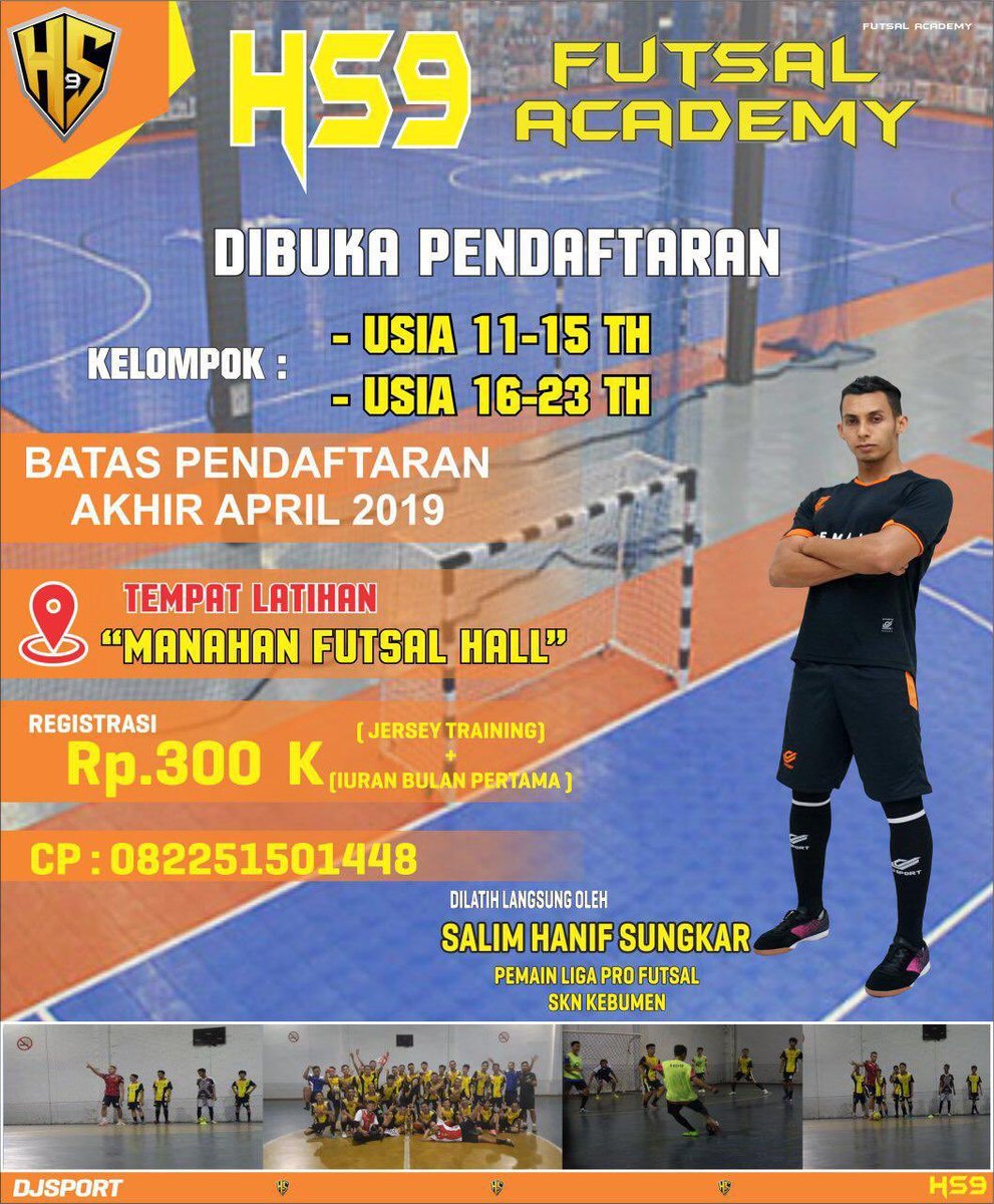 Victory_Solo's tweet photo. HS9 Academy berkerjasama dengan @OrtuseightJ dan @djsport_apparel sebagai sponsor dan HS9 sendiri dilatih oleh @Hanif_Sungkar_9 yang sekarang bermain di team @btsfutsal diliga 2020 Pro Futsal League buat kalian yang mau gabung bisa hub CP 082251501448 https://t.co/W1Rfy6cRsQ
