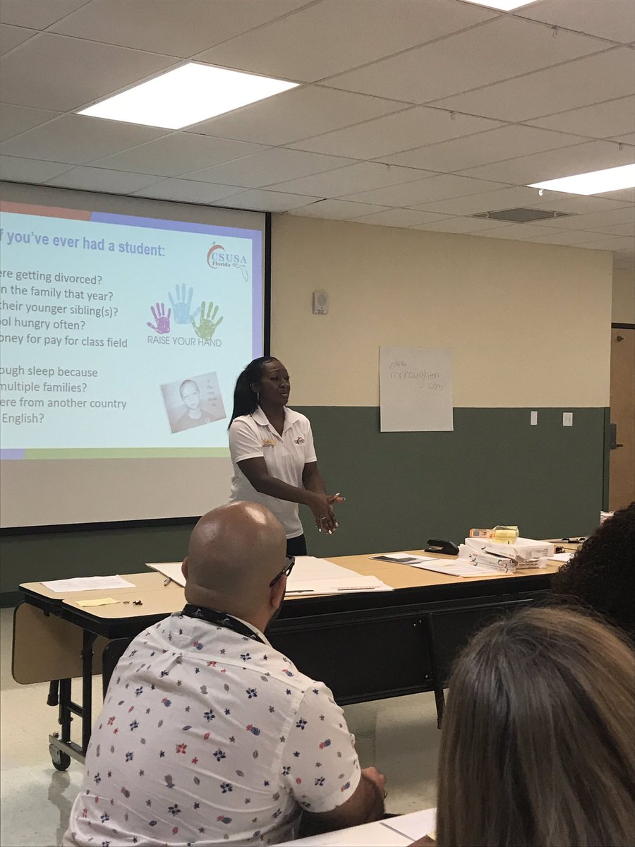 FcusPawprint's tweet photo. Mrs. Camacho asks teachers to think about students who are going through a rough time and how they can be a voice of support #csusaimpactfl -bg https://t.co/0hxsVd6DfV