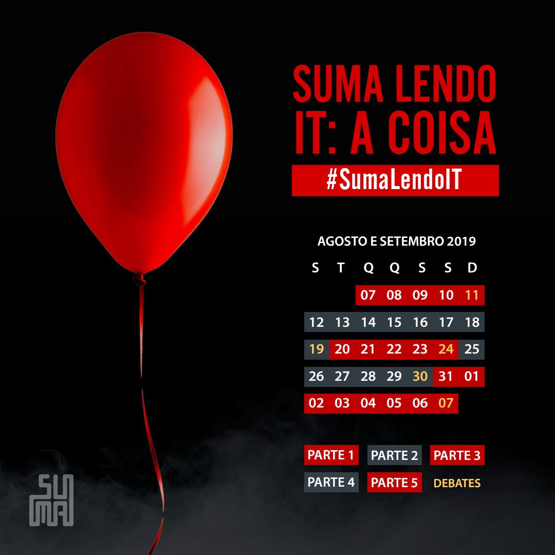 EditoraSuma's tweet photo. SORTEIO #SumaLendoIT 🎈 

Amanhã começa nossa leitura coletiva de IT: A COISA! 🎉 Pra comemorar, vamos sortear um kit com 1 exemplar do livro com sobrecapa do filme + 1 botton + 5 marcadores. Pra concorrer é só seguir a Suma e dar RT neste tweet! O resultado sai no dia 07/08. https://t.co/RsOBmcoTWd