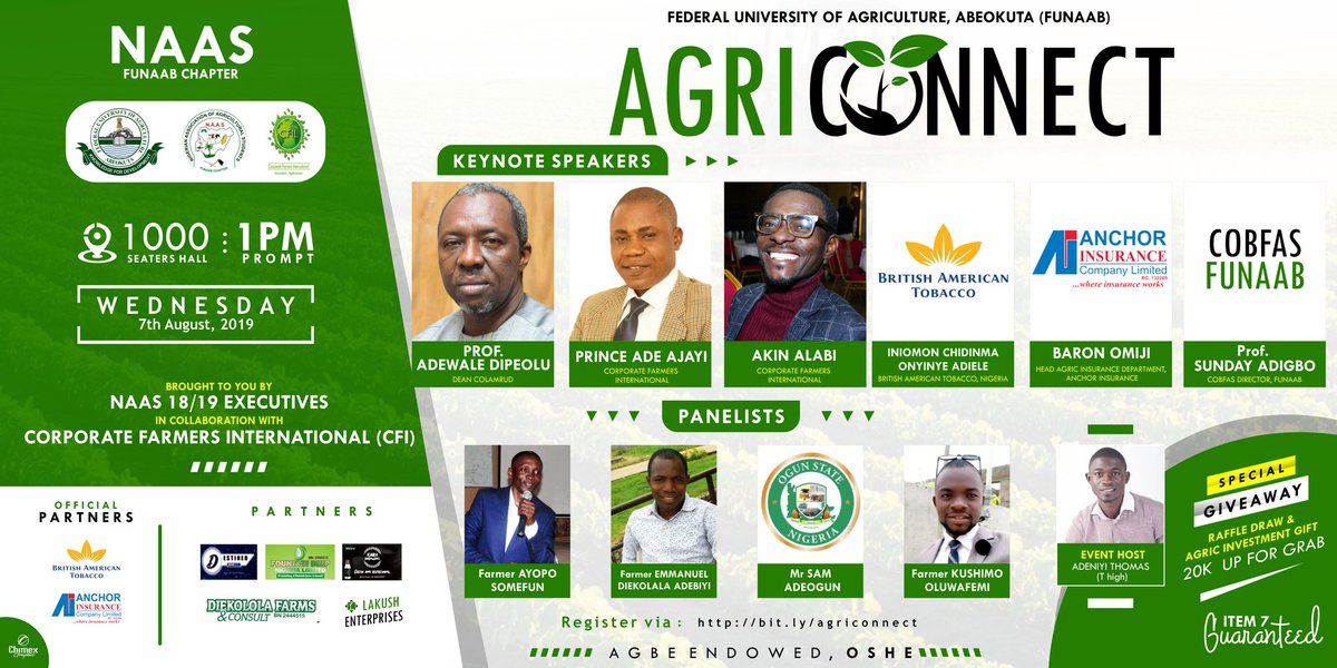 CorpFarmers_int's tweet photo. .@toluogunlesi we are having another edition of #AgriCampusTour tomr at Federal University of Agriculture Abeokuta. Abeg sir support us via twitter as we will be posting live events from the Uni.
#OurObjective is aimed at aligning ourselves with FGN agric policies for 🇳🇬 Youth https://t.co/ecewSyZP57