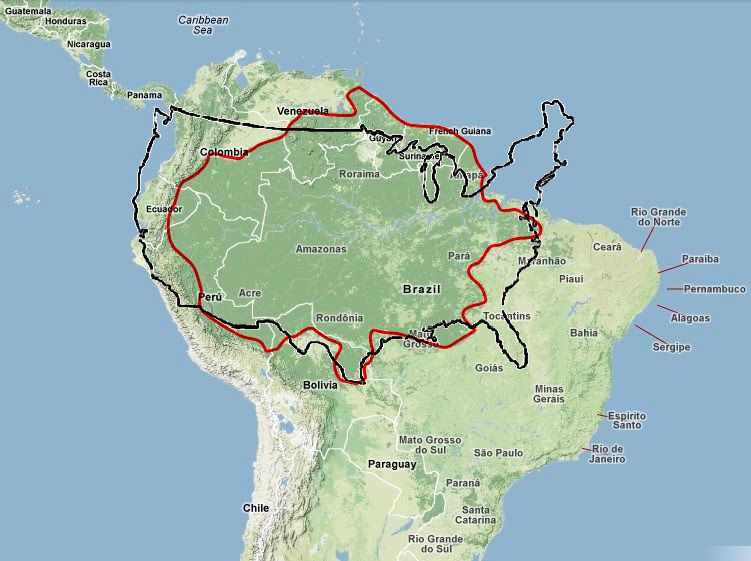 simongerman600's tweet photo. It’s hard to grasp how large the Amazon really is. This might help. 

Amazon: ~2,700,000 sq mi (7,000,000 km2) 

Contiguous US: ~3,100,000 sq mi (8,000,000 km2) 

Source: https://t.co/GrH8NIvnRx https://t.co/DyExopIH1b