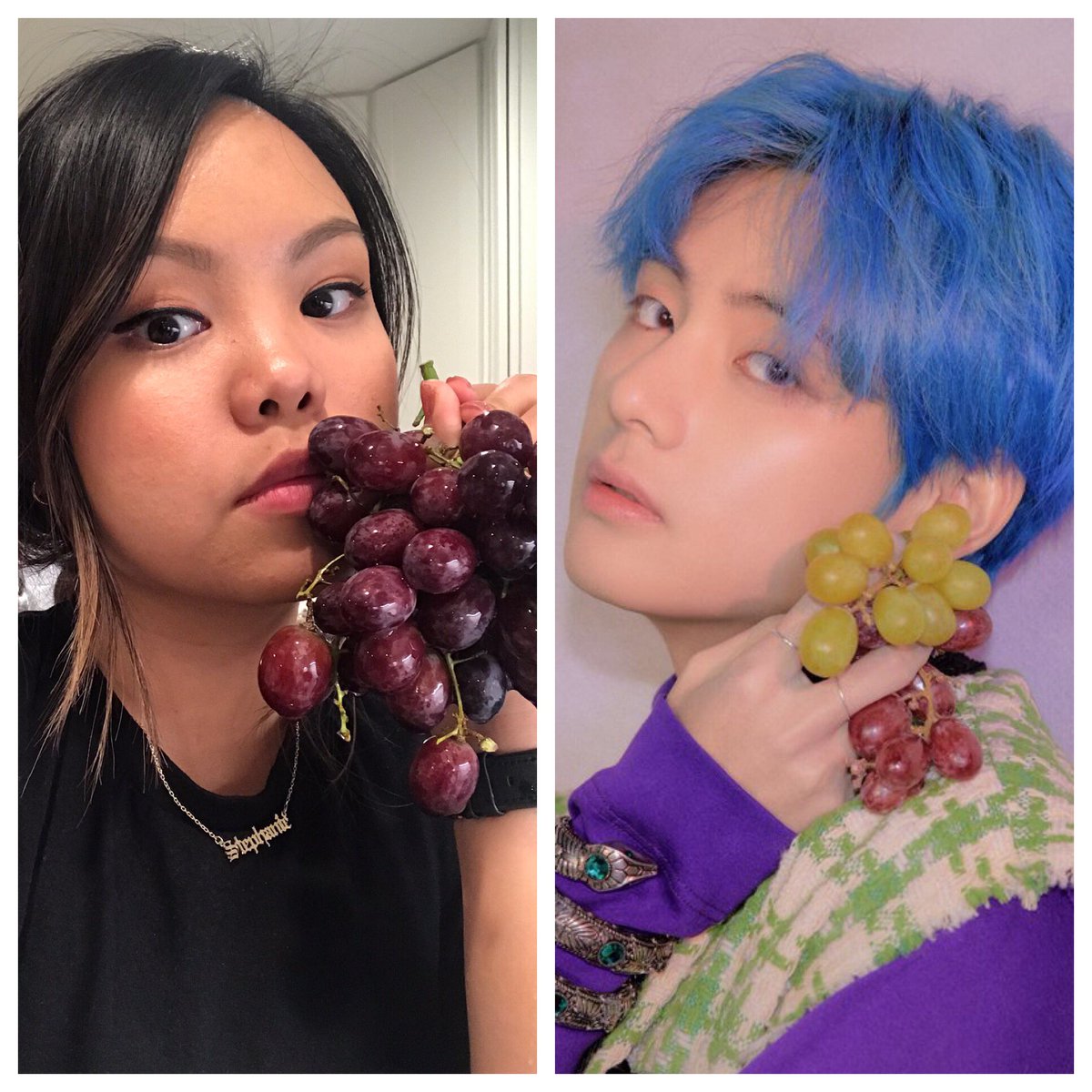 btsistuhs's tweet photo. Happy ARMY SELCA Day! The grapes arenโt the same color but #kimtaehyung is my bias wrecker soooo this is what we are working with ๐ญ๐๐๐๐ #stepiphany
โข
#armyselcaday #armyselcaday2019
#bts #btsimagines #btsedits #btsmemes #btsarmy @BTS_twt https://t.co/8Xy3GPwqIo