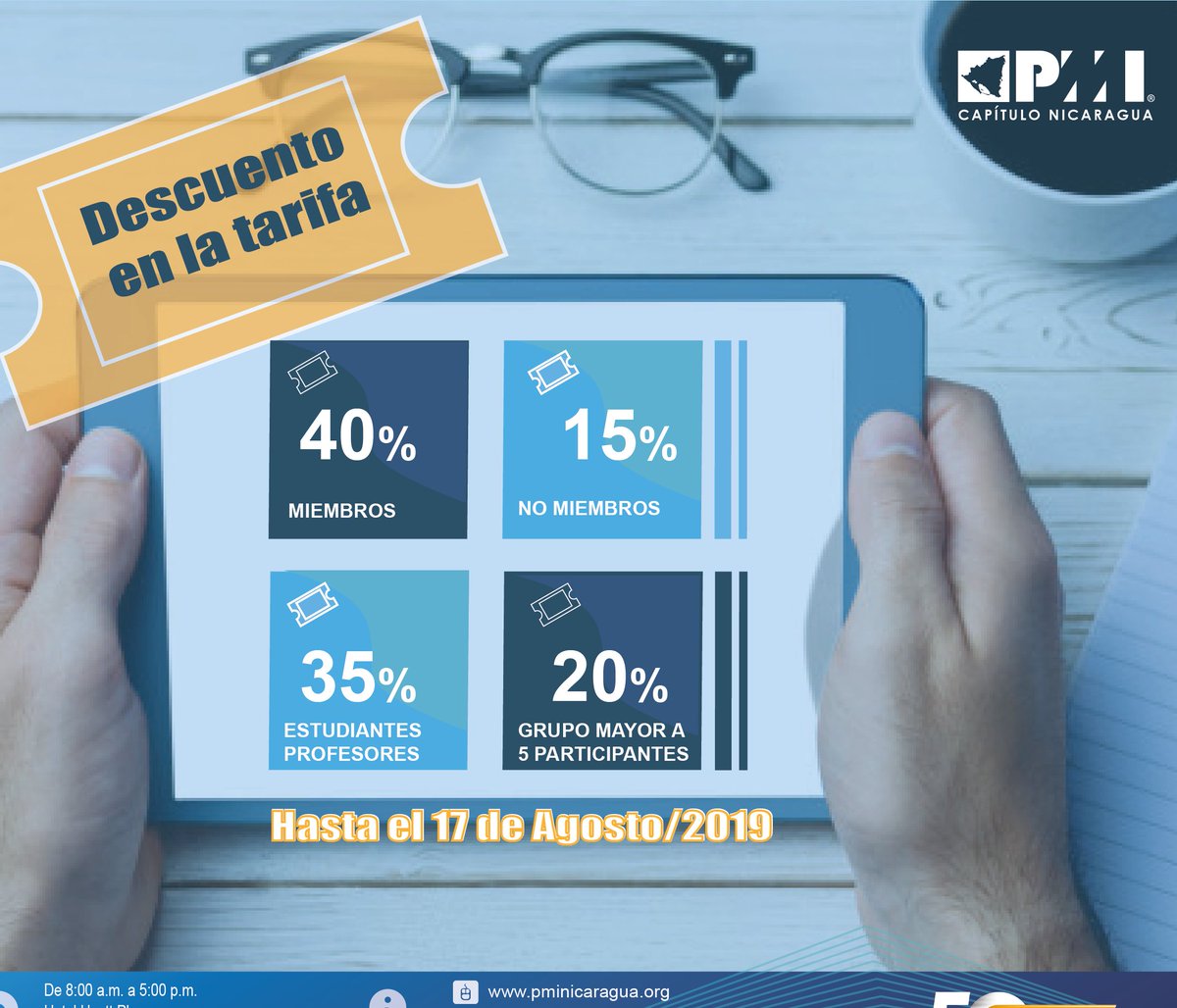 PMINicaragua's tweet image. ¿Deseas participar en el IV Congreso Internacional de Gerencia de Proyectos 2019?

PMI Nicaragua comparte contigo los descuentos en la tarifa ⬇️⬇️⬇️

Para mayor información únete al grupo 👉 chat.whatsapp.com/HLoaII3xpnAAac…

💎¡Grandes cosas suceden cuando te involucras con #PMI!💎