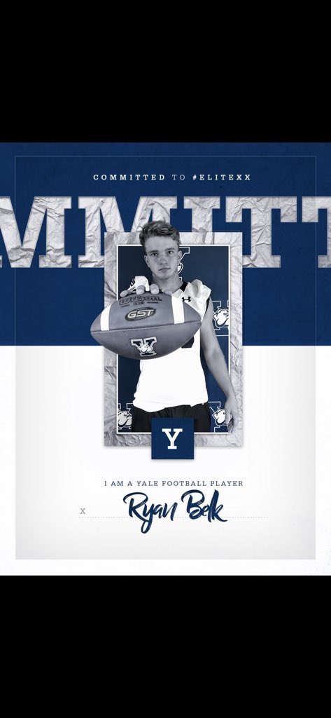 RyanBelk80's tweet photo. 100% COMMITTED @yalefootball I want to thank all of my coaches, teammates, and my family for supporting me through this process and making me the person and player that I am today. I am so excited for my next 4 at Yale University. #GoBulldogs #lifechangingU #elitexx https://t.co/8URH9IRKs1