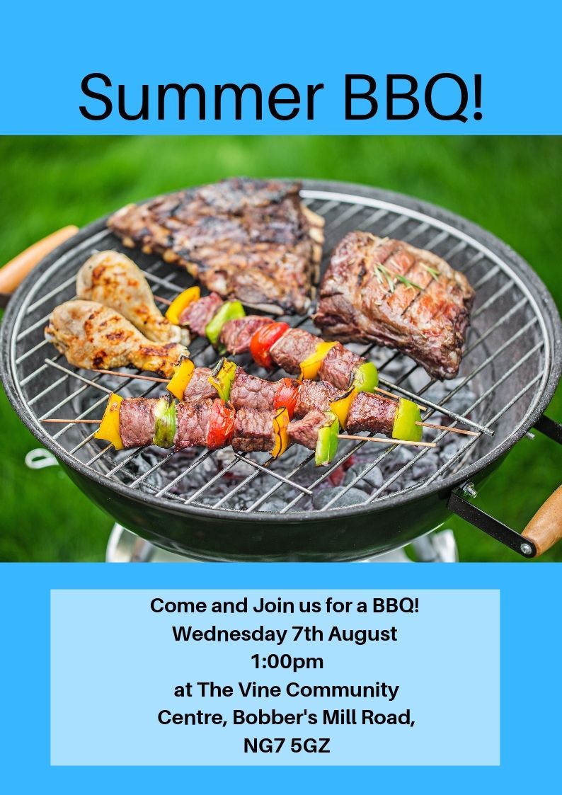 Join us for fun in the sun 🤞 🌞 tomorrow 1pm at the Vine Community Centre, Bobber's Milld Road, NG7 5GZ for a Summer BBQ! Share food and laughter with us, free all welcome! <a href="/TheVineCommunit/">The Vine Community C</a> <a href="/ststephennottm/">St Stephen's Church</a> <a href="/nottm_events/">What's On Nottingham</a>