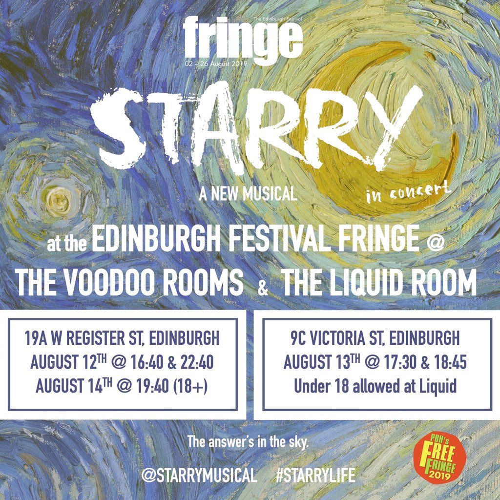 hey. hey. heyyyyyyy. our show, @starrymusical, is in #Edinburgh. six days. it's also FREE! see you there! 🏴󠁧󠁢󠁳󠁣󠁴󠁿✨
#starry #starrynight #starrylife #edfringe #scotland #PBHfree #free #freefringe #fringe @edfringe @TheFreeFringe