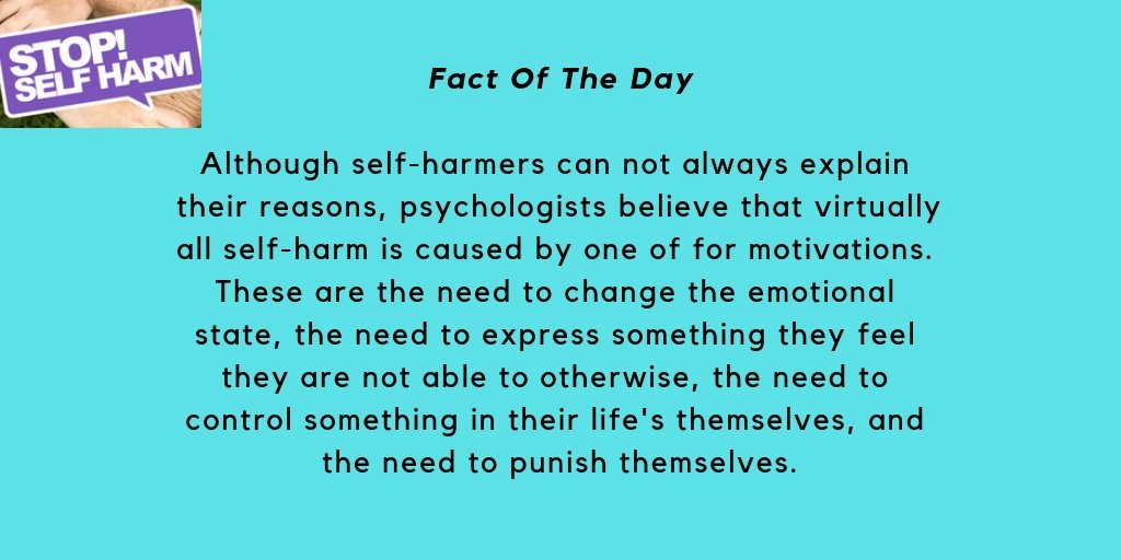 StopSelfHarm's tweet image. Today's Fact of The Day #StopSelfHarm #SSH #ItsOkNotToBeOK #SmallTalkSavesLives #SelfHarm