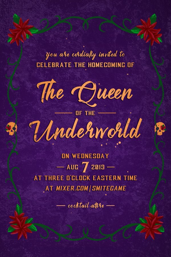 SMITEGame's tweet photo. You're invited to help us welcome the Queen of the Underworld!
RSVP - ❤️ https://t.co/QWDKISC8LV