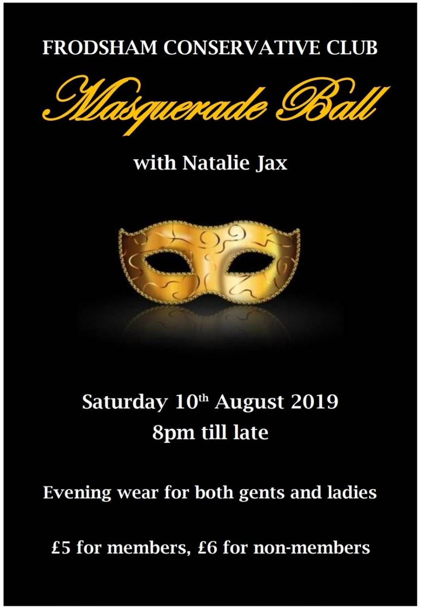 CRelocation's tweet image. Well this looks like a decadent evening this Saturday 10th! A masquerade ball at the Frodsham Conservative Club with entertainment from Natalie Jax, special offer cocktails, music and dancing. Tickets £5 for members £6 for non-members. #Frodsham