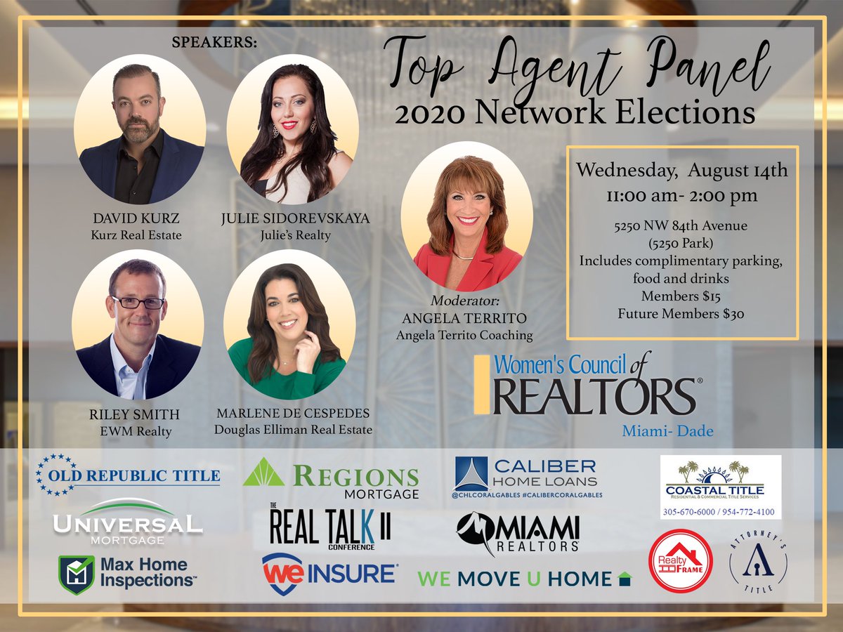 WCRMiami's tweet photo. Do you have your ticket?

⭐️Top Agent Panel
📅Wednesday, August 14th
⏰11:00 am to 2:00 pm
📍5250 NW 58th Avenue, Doral
🎟For Tickets ➡️click on link https://t.co/InZxxrq0t5

#leadersmadehere #wcrmiami #womenempoweringwomen #makeadifference #realestate #miamirealtors #leaders https://t.co/v9GVFXZG85