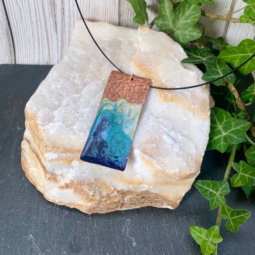 Another beach themed necklace now available on Etsy.  #jewellery #necklace #recycledcopper #turquoisenecklace #etsy #copperpendant #coppernecklace #statementjewellery #hammeredjewellery etsy.me/2T8Xx7L