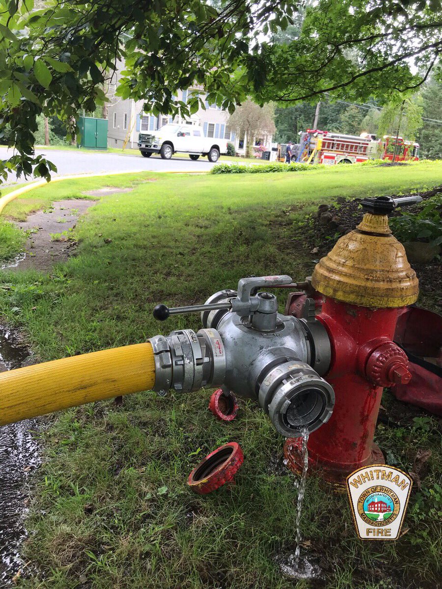 Earlier:  Whitman Firefighters responded to a high pressure gas line struck by a mini excavator.  The home was evacuated and a hoseline stretched as a precaution until National Grid arrived to shut the gas off at the street.