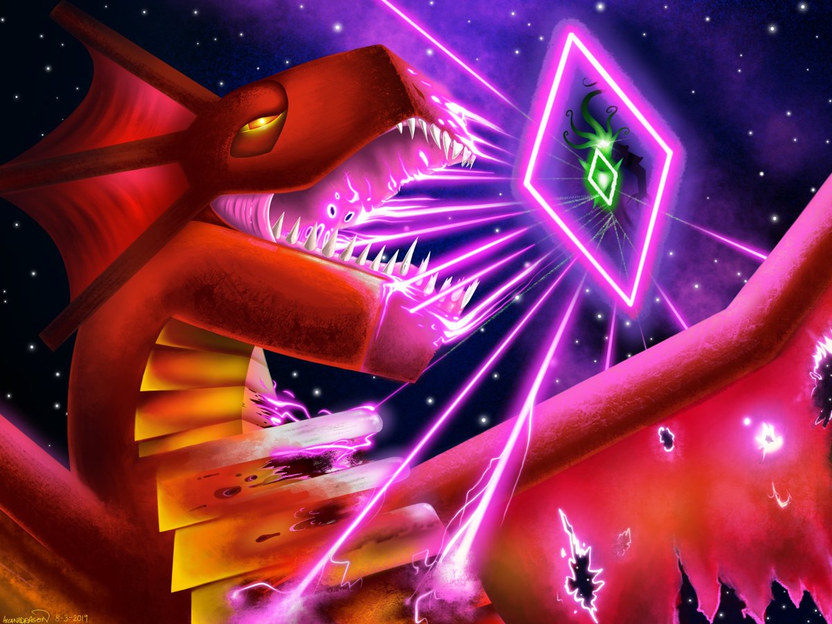 ArcanadragonArt's tweet photo. I've been hyped for Hytale from the moment I viewed its announcement trailer. My favorite part of the trailer was the appearance of the void dragon, so I made this piece in hopes that people would sympathize with the creature—before they try to brutally destroy it! #HytaleFanArt https://t.co/CnyRu80BBr