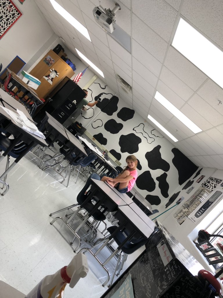 CowculusQueen's tweet photo. Look who came to help me freshen up my #COWculus classroom today. 😍 Getting excited for next week!!!! #ITeachMath #MTBoS https://t.co/3bshfZWG5D