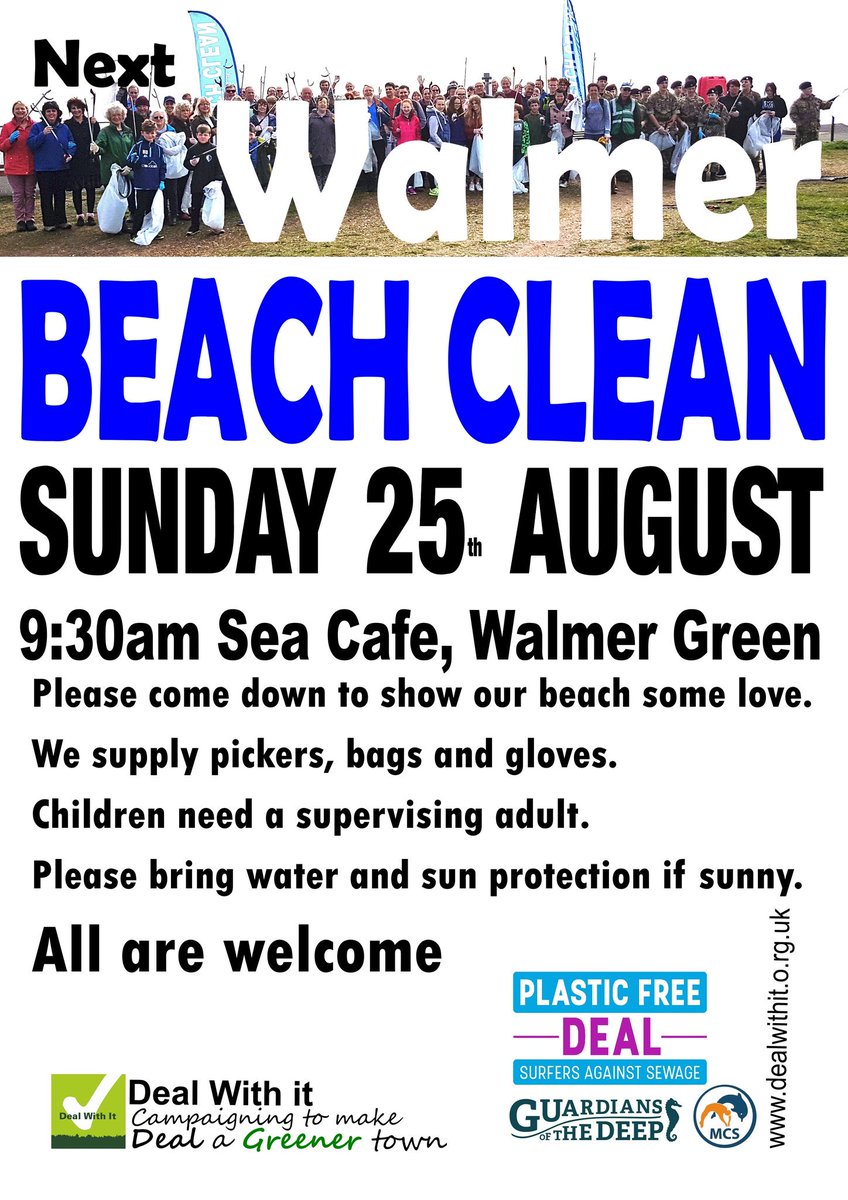 Our next beach clean is in Walmer on Sunday 25th August meeting at Sea Cafe