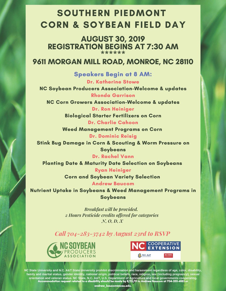 The Southern Piedmont Corn &amp; Soybean Field Day is set for Aug. 30.
