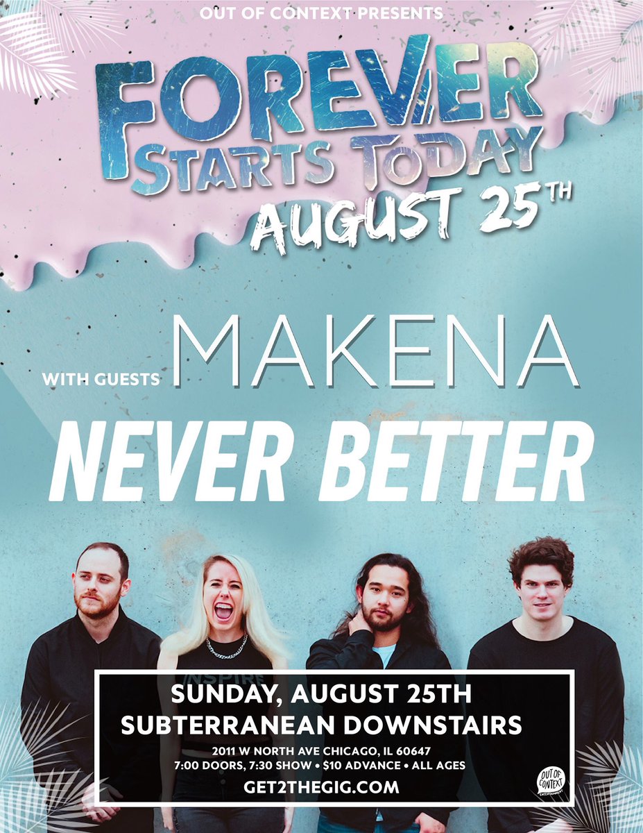 Sorakaiband's tweet photo. 🚨SHOW ANNOUNCEMENT🚨
Come out to downstairs Sub T and catch us with @neverbetteril and @FSTband. Let’s have a great time!
#get2thegig #localmusic #localshow #poppunk #emo #neverbetter #foreverstartstoday https://t.co/7SUAvLLrWl