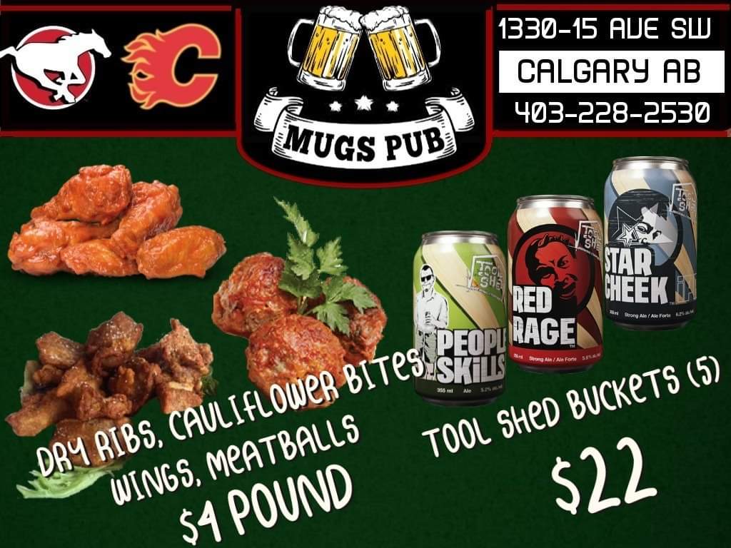 mugscalgary's tweet photo. MUGS WING NIGHT TUESDAY!
Wings, Dry Ribs, Meatballs, 
Cauliflower Bites
4 BUCKS a POUND!!!!!
TOOL SHED buckets (5) $22
#yyc #yycwings #yyceats #flames #stampeders
#yycsunalta #yysbankview #yycbeltline #yycbeer #yycredrage #beltline #toolshed https://t.co/FcgFL3qAER