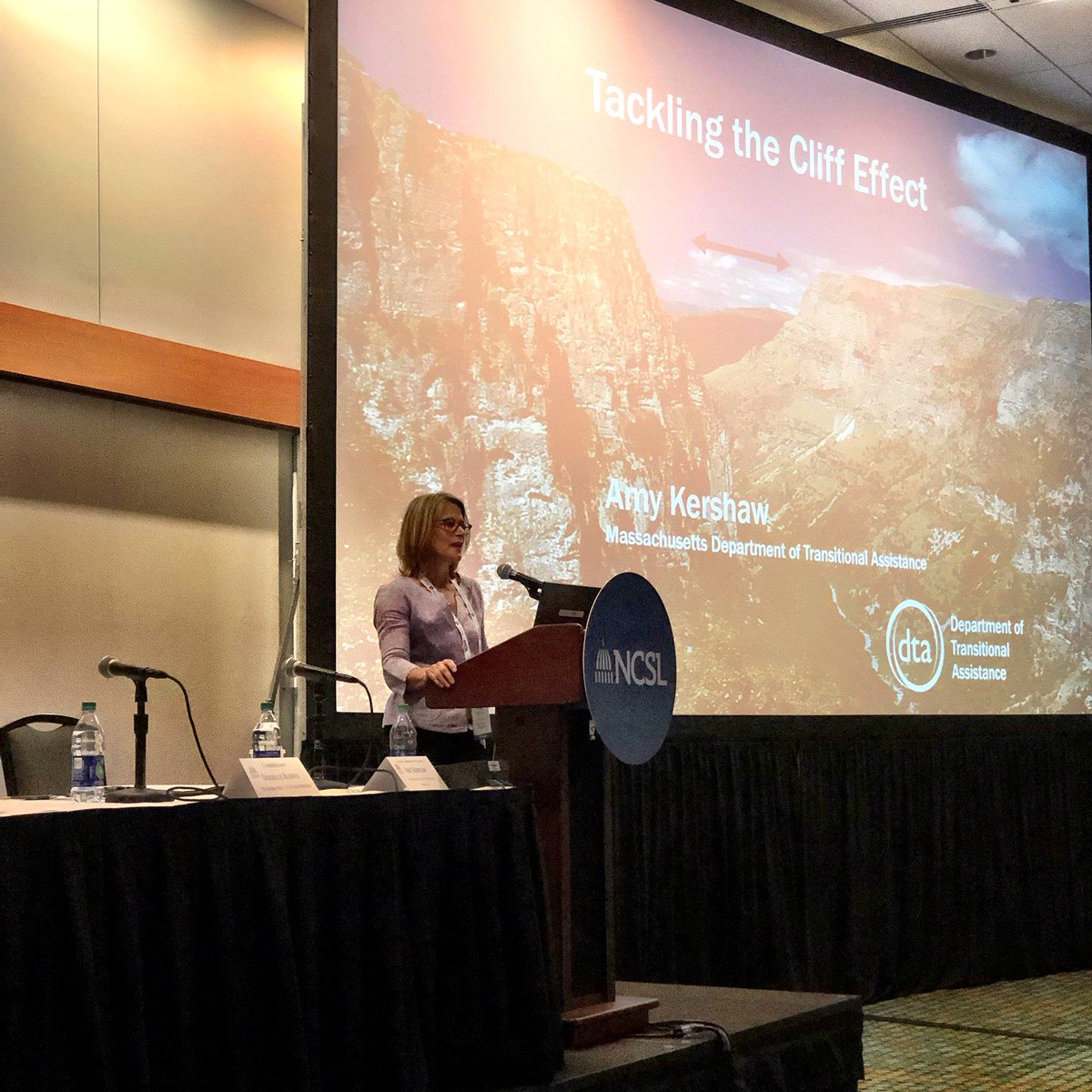DTA_Listens's tweet photo. We were pleased to participate in the #NCSLsummit today. #DTA Associate Commissioner Amy Kershaw presented on our state's work to address #cliffeffects through #2gen approaches. Thanks to @NCSLorg for having us and all who attended the session. https://t.co/cf0SDWe5bf