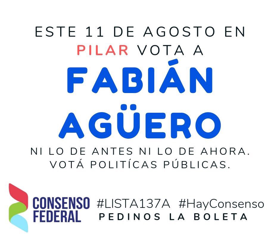 juvlavagnapilar's tweet photo. Acompañanos en Pilar este 11 de agosto!! Pedinos la boleta #FabianAgüero #FabianTeEscucha #Lista137A #ConsensoFederal https://t.co/yUKitrhFsr