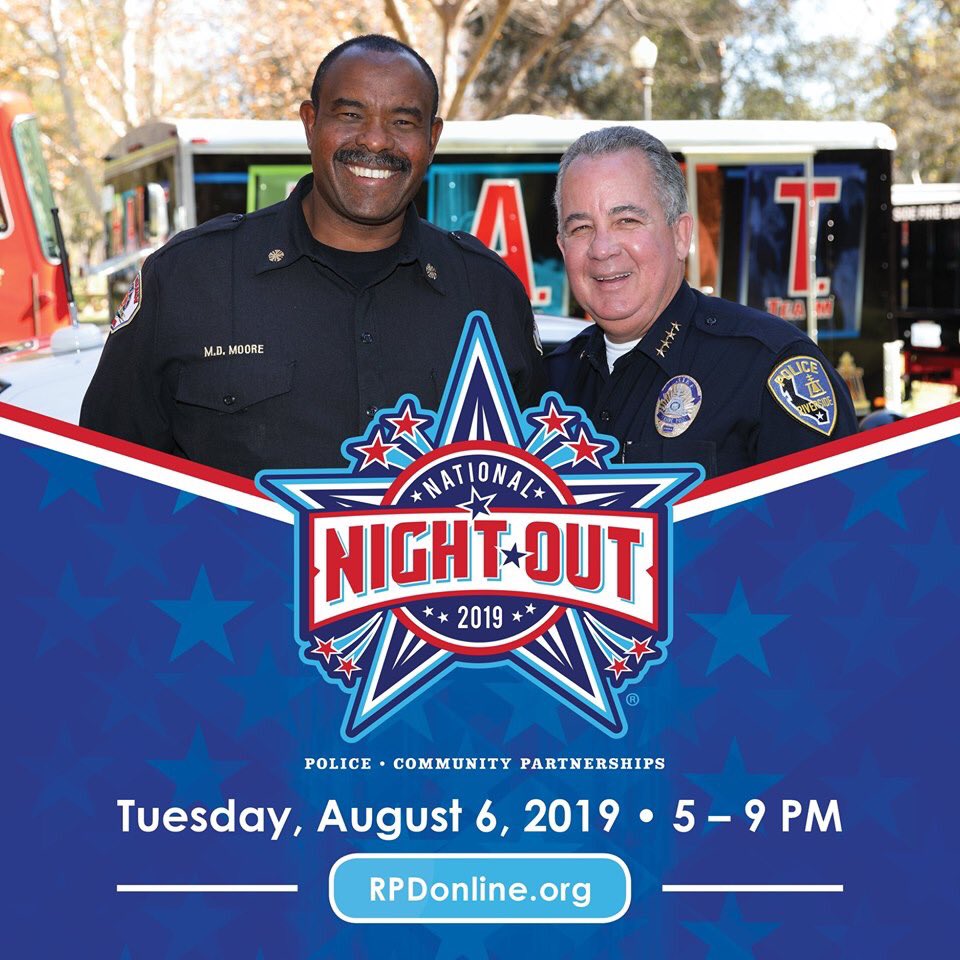 riversidecagov's tweet photo. Tonight is Riverside's National Night Out. This is a chance for neighborhoods to get together with organized events and get the opportunity to meet some of Riverside's finest from @RiversidePolice and @rivcafire.

For more info, visit: https://t.co/QzIYgtEi9r https://t.co/GviWsnD7o4