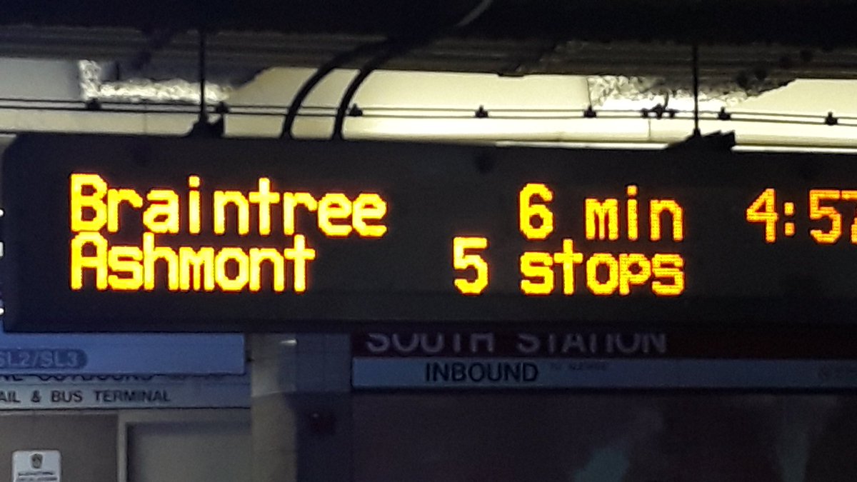 MyaB9782's tweet photo. @MBTA #mbta quote from Steve Poftak in today's @WCVB article:
“We are currently running a full schedule of trains during rush hour, 28 trains" ... in what universe? Next Braintree 6 minutes away, next Ashmont 6 STOPS away"... how does that = 28 trains an hour? #themathdoesntwork https://t.co/2ar6zZ4WVH
