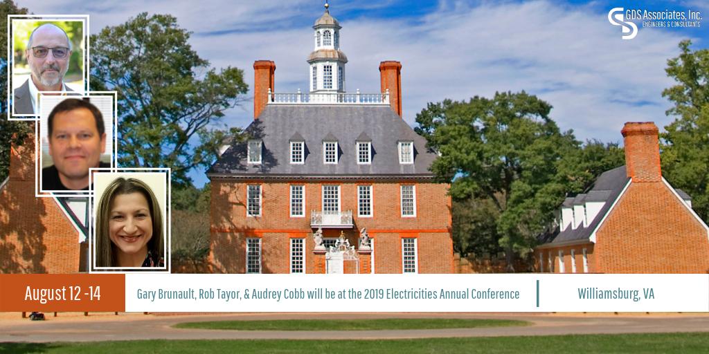 GDSassociates's tweet photo. GDS' Gary Brunault, Rob Taylor, & Audrey Cobb will be at the 2019 @ElectriCitiesNC Annual Conference on August 12-14 in Williamsburg, VA. We are proud diamond sponsors. See you there!
#Electricities #GDSEngage https://t.co/CBocuqzuv0