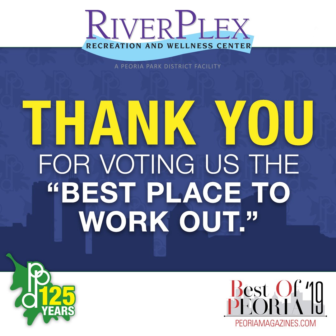 PeoriaRiverPlex's tweet photo. Thank you for voting us "Best Place to Work Out"! We couldn't have done it without you.
.
#riverplex #peoriaparkdistrict #peoriamagazines https://t.co/WRun9W6KCX