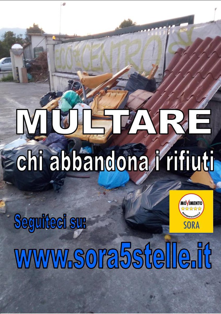 M5S_Sora's tweet photo. Multare chi abbandona i #rifiuti #Sora #m5s #movimento #5stelle #sora5stelle #m5ssora https://t.co/jwgPOo9vpc https://t.co/D9YWe6JmSh