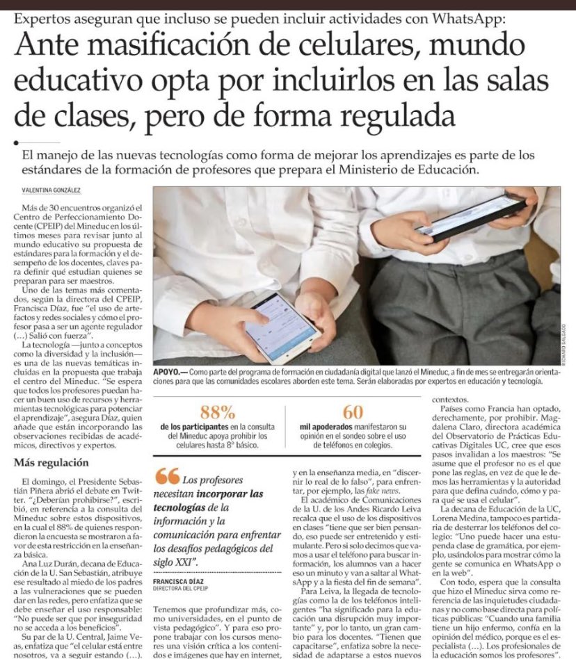 marcelamomberg's tweet photo. Existen profesores innovando a lo largo de Chile, utilizando el celular como herramienta de aprendizaje entre otras. Sería importante convocarlos y unir su experiencia pedagógica @Mineduc #Celularenelaula https://t.co/WiHAGFbgoz