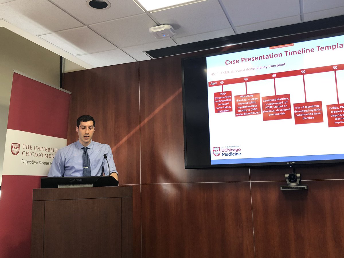 IBDMD's tweet photo. At our monthly @UChicagoIBD Telehealth, our new fellow Dr. Ari Halper-Stromberg presented a case of renal transplant and de novo #IBD. Interesting also that tofacitinib has been used for post transplant anti-rejection! Can be used for both problems. https://t.co/IIWDe2rNv9