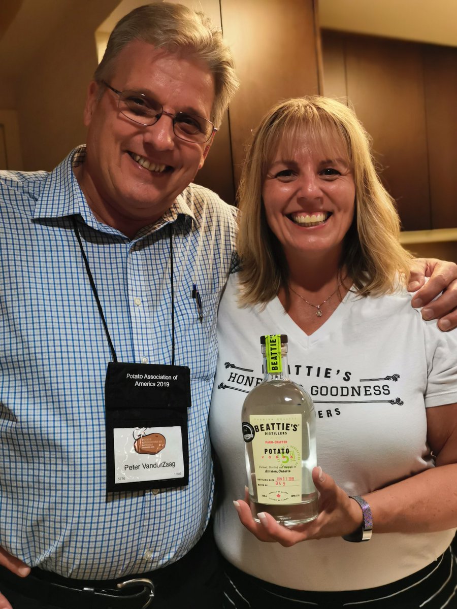 Smooth tasting #potato vodka, thanks to ⁦<a href="/Beattiesdistill/">Beattie's Distillers</a>⁩ and the friendly Liz Beattie added to the festivities at the after banquet party in the Presidential suite at the #PotatoAssociationofAmerica in Winnipeg.  Enjoyed by all! Congratulations to the #Beattie family.