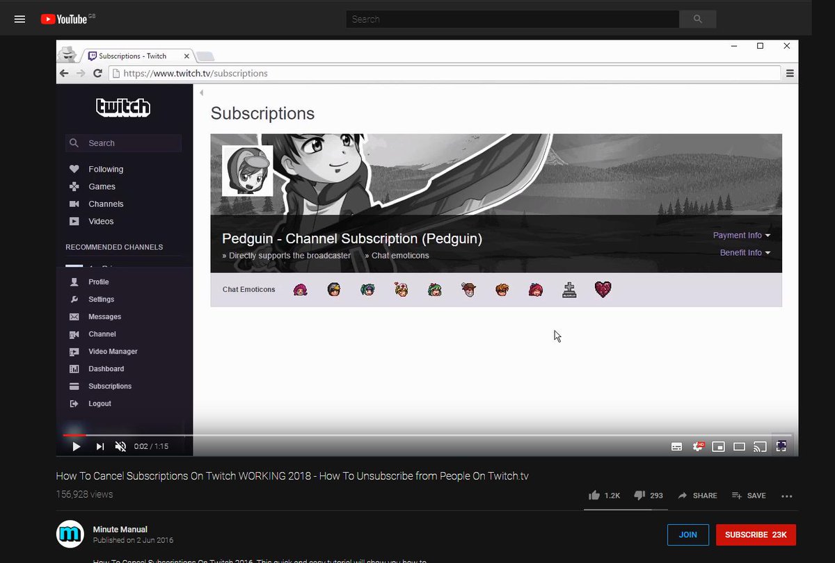 Pedguin 🌈 on Twitter: "If you google "how to unsubscribe on Twitch" the video features my channel being unsubscribed to. 😂😂… "