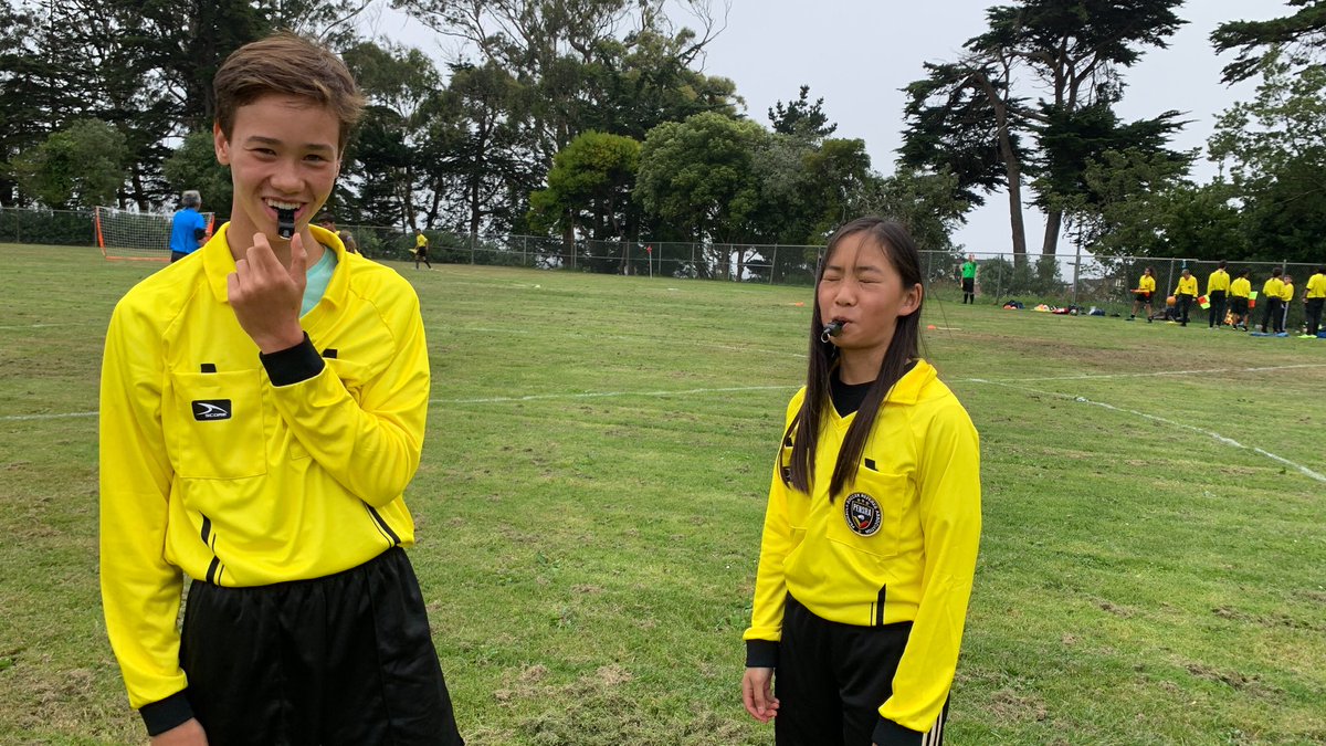 SFYouthSoccer's tweet photo. Day 2 of the SF Summer Youth #RefCamp : Offside and Restarting Play, incl. Direct &amp; Indirect Free Kicks, PKs. And our Instructors are mic’d up to coordinate across the field! https://t.co/q3laEy4IOG