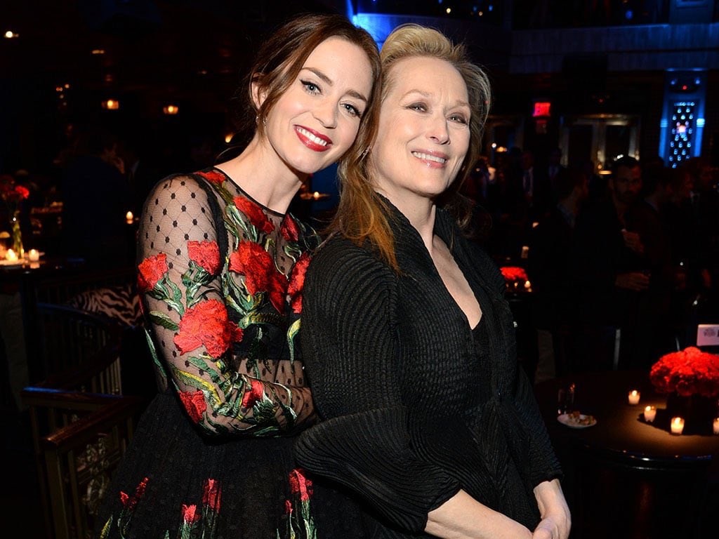 emily blunt & meryl streep:“it’s hilarious that we always play people who are contentious with one another. from prada to the witch&baker’s wife, now to cousins who drive each other insane, i finally asked her, when are we gonna play lovers or something?” meryl said, “dream on.”