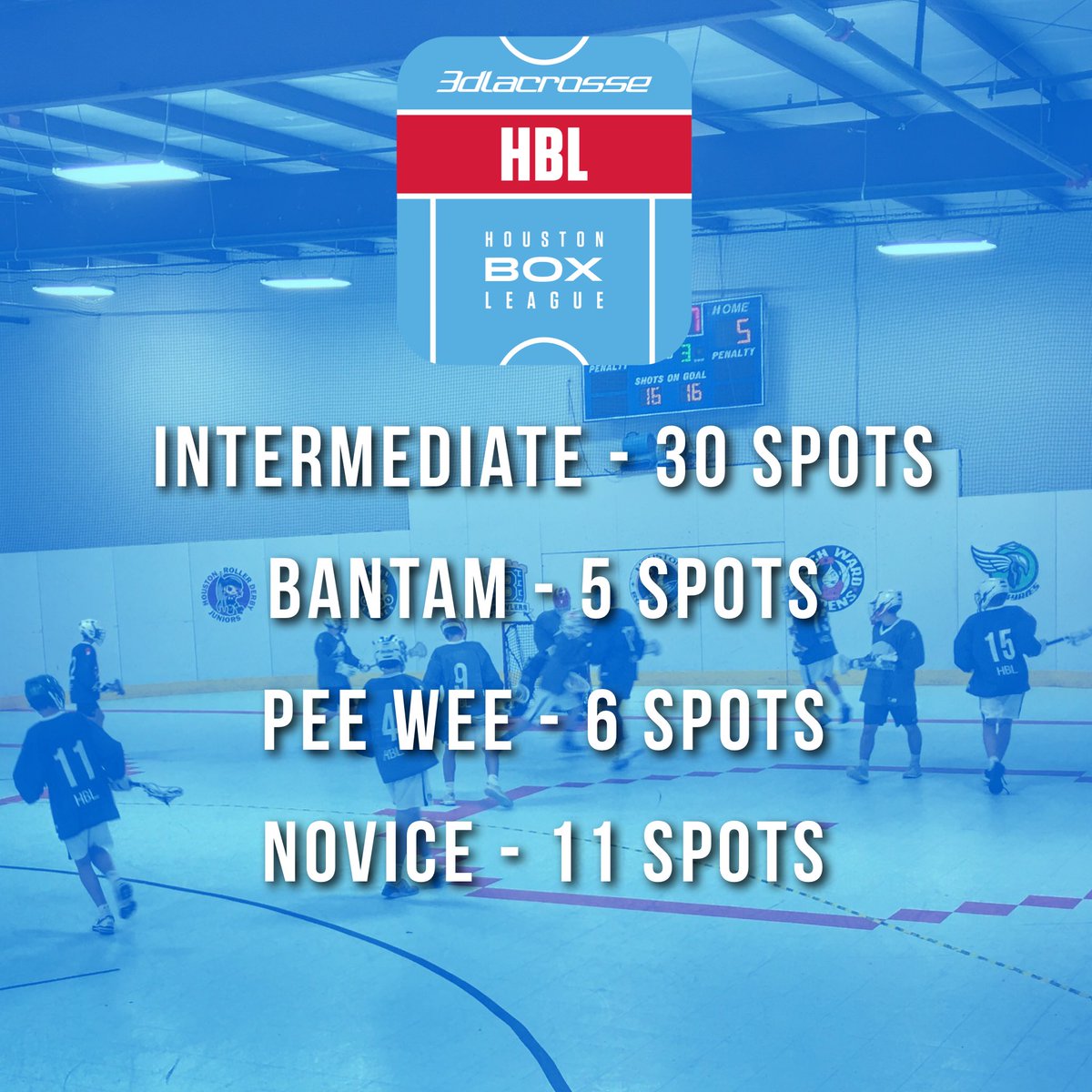 3dlaxtexas's tweet photo. LIMITED SPACE AVAILABLE! Click here - https://t.co/s85dDU7bLW - to reserve your spot before it’s too late.
Houston Box League kicks off in less than 3 weeks!
#3dhouston #houstonboxleague #boxla #usboxla #trueboxlacrosse #growthegame #trainhard #getbetter https://t.co/jyM8BrPhRY