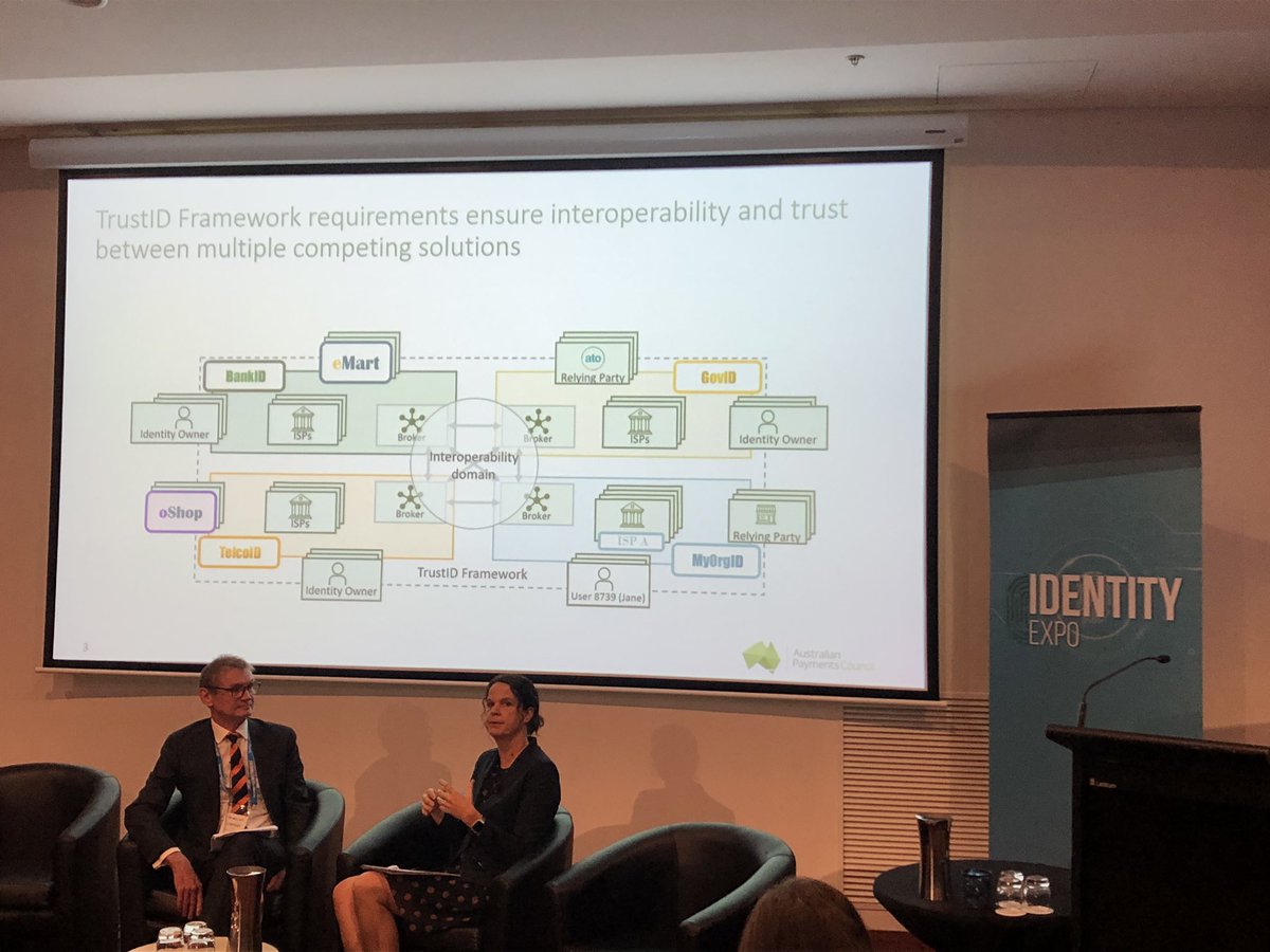 Steve_Lockstep's tweet photo. Lindsay Boulton @RBAInfo and @victoriajane @AusPayNet discussing the financial services sector leadership in crafting a “digital identity framework”. #TechinGovAU https://t.co/poCRAimtyC