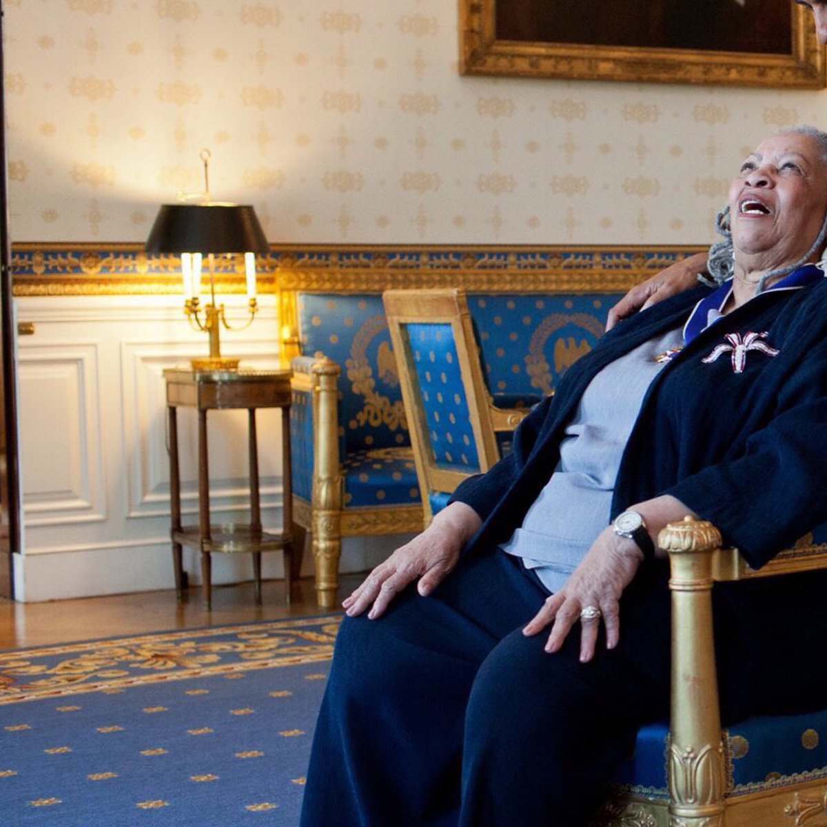 presidentialDJT's tweet photo. Toni Morrison was a national treasure, as good a storyteller, as captivating, in person as she was on the page. Her writing was a beautiful, meaningful challenge to our conscience and our moral imagination. What a gift to breathe the same air as her, if only for a while. https://t.co/kqo5yuBz3J