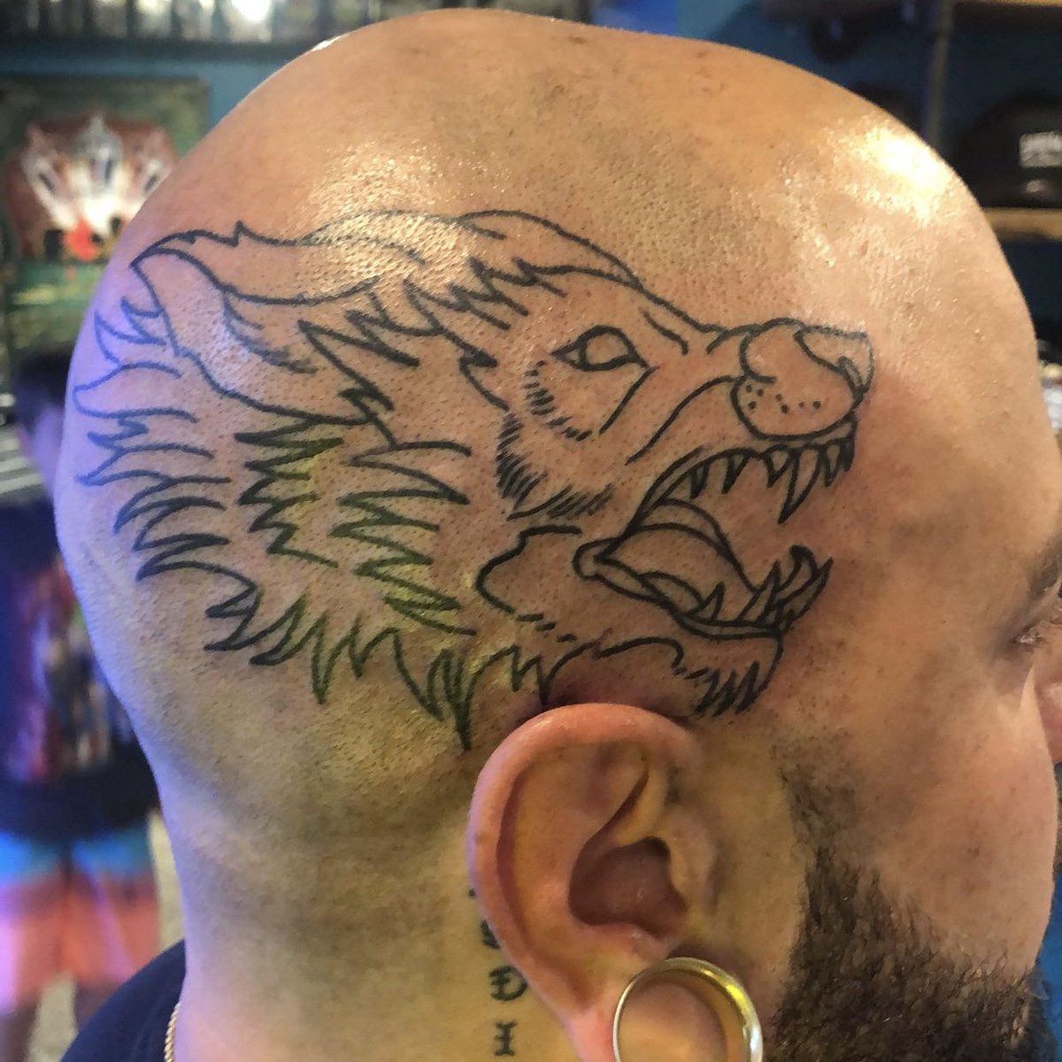 #headtattoos #iamthewolf #wolftattoos #luckygal #DesMoines #Marshalltown #Iowa #dadswithtattoos #tattooedmen