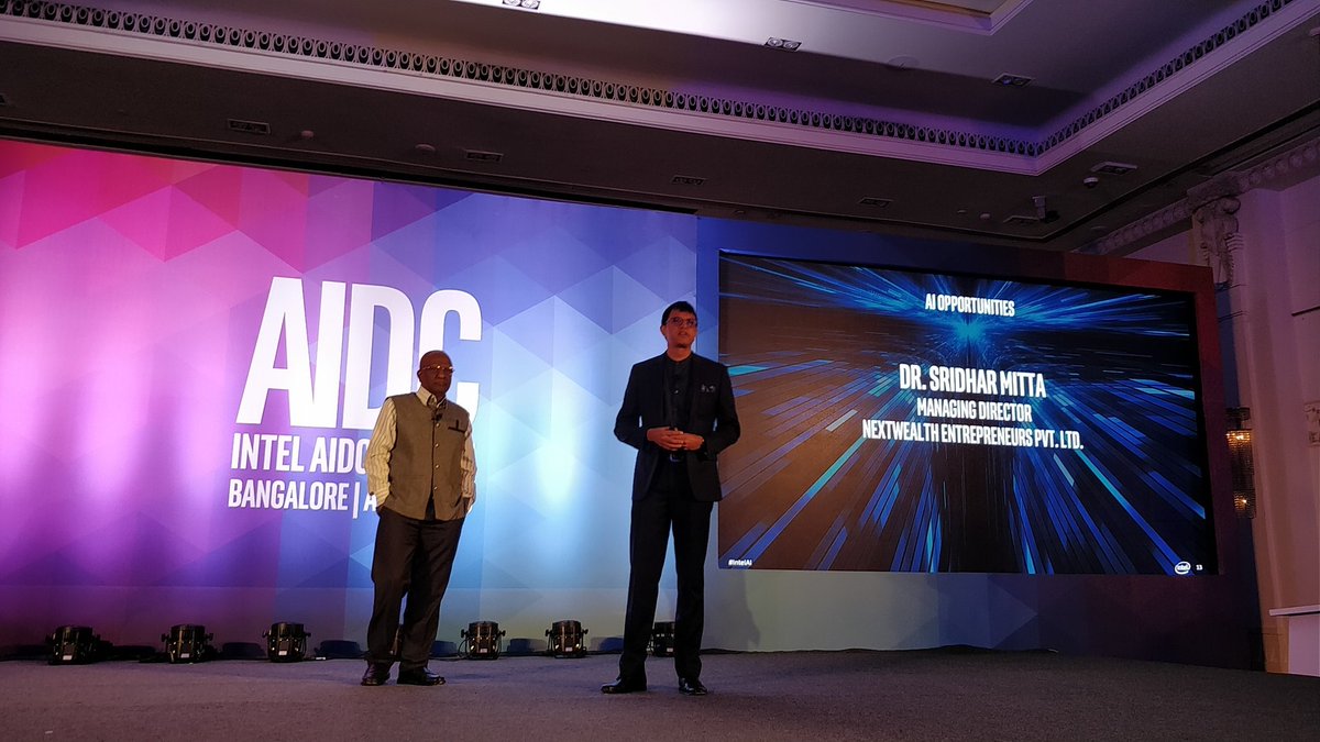 mhanchinmani's tweet photo. Dr Sridhar Mitra on stage with @PrakashMallya to talk about AI skilling in the country. #IntelAIDC19 #IntelAI https://t.co/cvJjE4kYxc