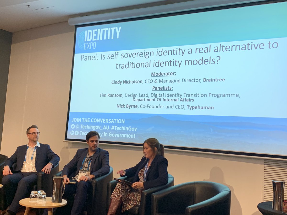 katrynadow's tweet photo. Now: @CINDYNICHOLSON taking deep dive into #SSID &amp; decentralised #Identity + citizen empowerment &amp; control with #TimRansom #NickByrne  @Techingov_AU #TechinGovAu https://t.co/UN5EYAbpoB