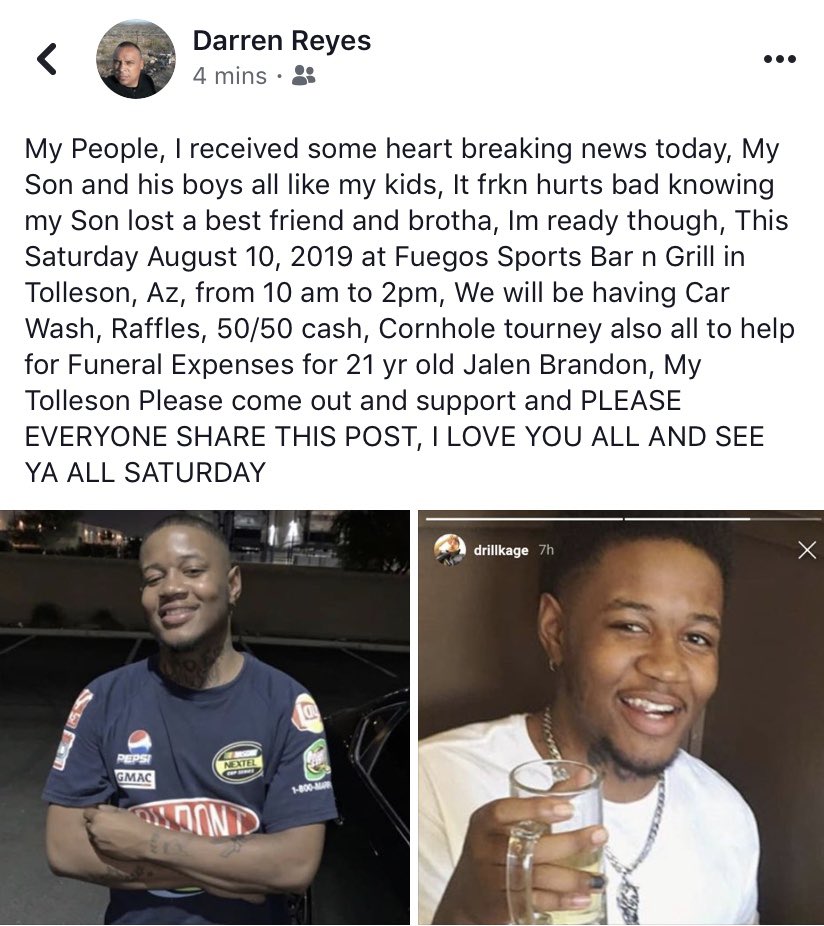 drillkage_'s tweet photo. CAR WASH FOR JALEN THIS SATURDAY ❤️❤️

FUEGO BAR n GRILL IN TOLLESON (9am-2pm)

I love my dad for giving us the opportunity to do this, J and all my close friends mean a lot to my father and he’s gon look out for any of em. Extremely thankful. RETWEET FOR GANG https://t.co/ESxtBOGDNX