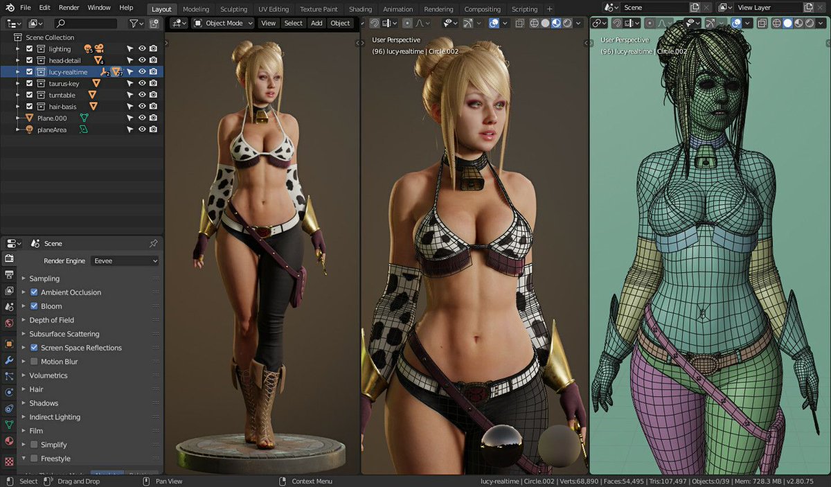 Insanely detailed realtime character made in Blender and rendered with Eeve...