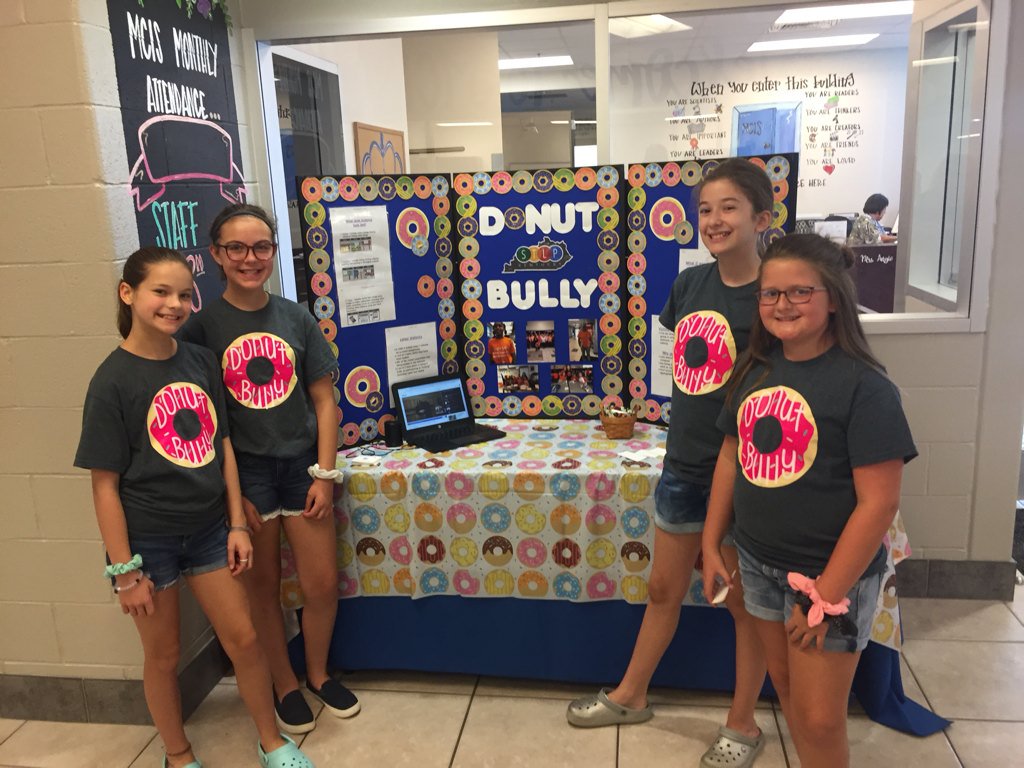 donutbullyky's tweet photo. The Donut Bully  girls shared their anti-bullying campaign with the parents and students at MCIS Open House. https://t.co/Uxrw7YAYHi