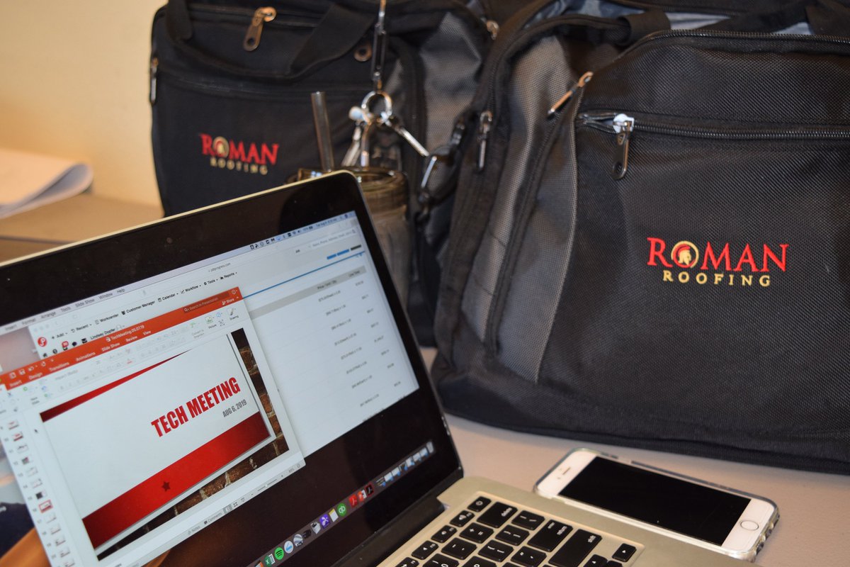 roman_roofing's tweet photo. In our seventh session of #Roman University, Lindsey Dopfer, our CFO👩‍💼 and mother of two, take all the men to school.  Also a former school teacher, Mrs. Dopfer treated managers to bagels 🥯 , followed by a primer on efficient usage of our proprietary CRM👩‍🏫 #WomenWhoKnowRoofing https://t.co/ZM78KzinYr