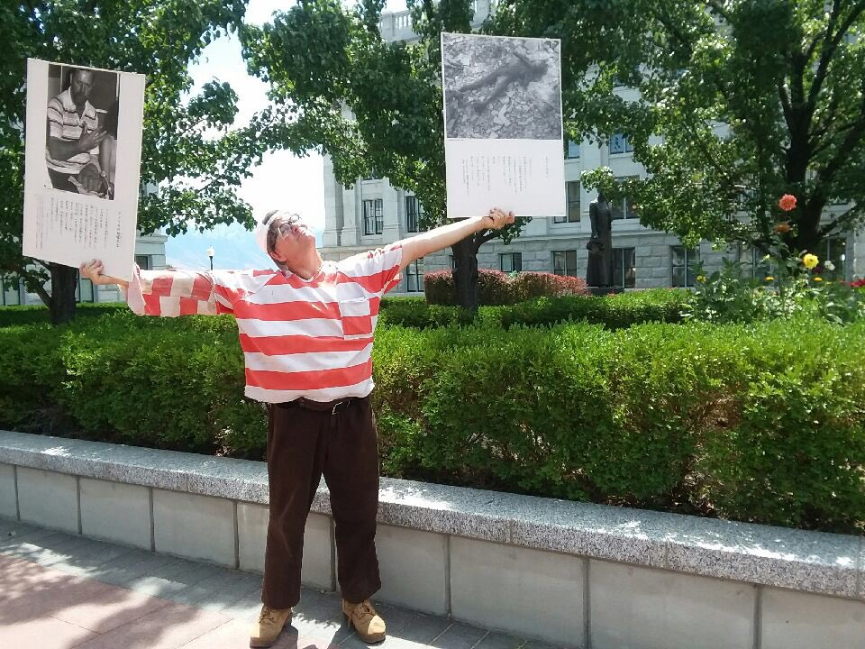 PegasusCollonge's tweet photo. @PegasusCollonge on first day of #PeaceFaster events with @SaintFrancisCAL in support of survivors of nuclear bombing at #HiroshimaDay. https://t.co/AuP2opTgEQ