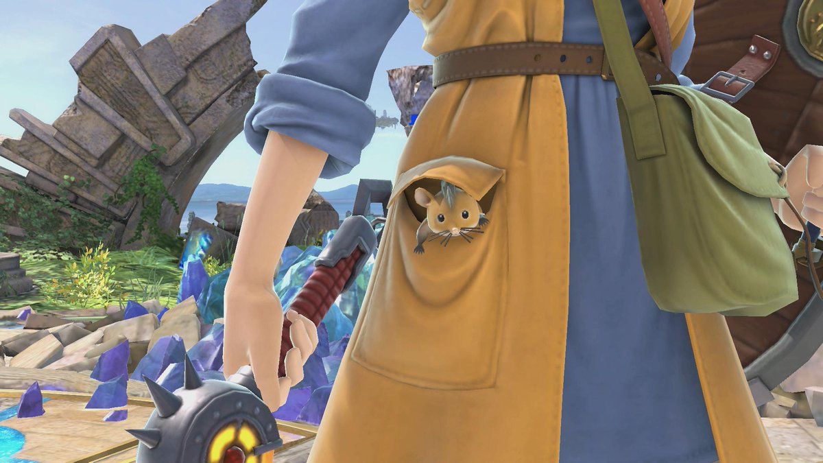 NintendoVS's tweet photo. If you look closely at the Hero’s pockets in Super #SmashBrosUltimate, you’ll notice his faithful mouse companion, Munchie! This little guy’s appetite for cheese is endless! https://t.co/ZBzN0XA5hh